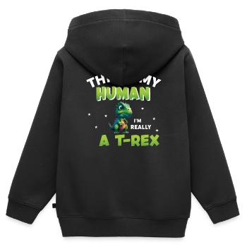 En fait, je suis un T-Rex - Sweat Premium à capuche zippé enfant bio - noir - Dos - AI Model Kid Male (0cm)