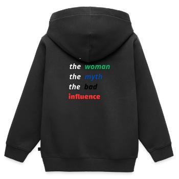 Tante, die Frau, der Mythos, der schlechte Einfluss - Kinder Premium Organic Zip Hoodie - Schwarz - Hinten - AI Model Kid Male (0cm)