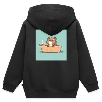 Castor mignon dans la baignoire - Sweat Premium à capuche zippé enfant bio - noir - Dos - AI Model Kid Male (0cm)