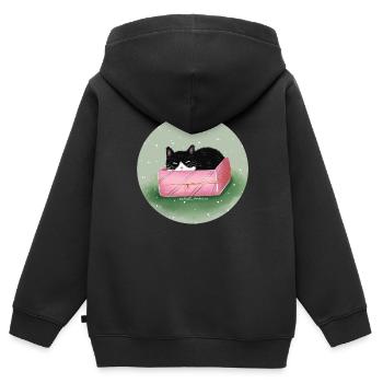 Chat dans la boîte - Sweat Premium à capuche zippé enfant bio - noir - Dos - AI Model Kid Male (0cm)