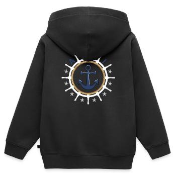 Ahoy Volant Ancre Étoile de mer - Sweat Premium à capuche zippé enfant bio - noir - Dos - AI Model Kid Male (0cm)