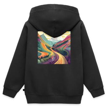Cycliste en montée au coucher du soleil - Sweat Premium à capuche zippé enfant bio - noir - Dos - AI Model Kid Male (0cm)