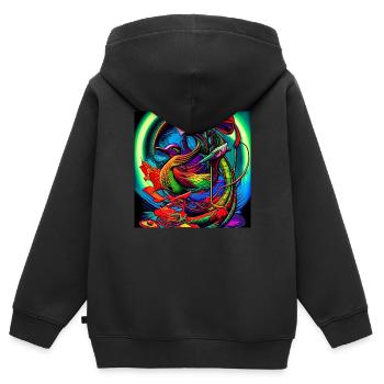 Psychedelic duck t-shirt: colorful look - Kids Premium Organic Zip-up Hoodie - black - Back - AI Model Kid Male (0cm)