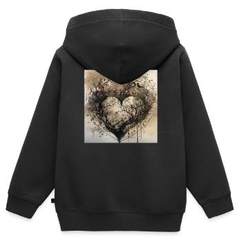 Forêt en forme de cœur - aquarelle conservation nature - Sweat Premium à capuche zippé enfant bio - noir - Dos - AI Model Kid Male (0cm)