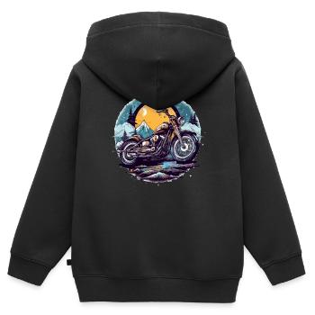 Moto chopper - Sweat Premium à capuche zippé enfant bio - noir - Dos - AI Model Kid Male (0cm)