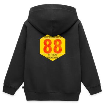 Vignette automobile 1988 pour automobile française - Sweat Premium à capuche zippé enfant bio - noir - Dos - AI Model Kid Male (0cm)