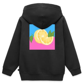 Rosa und blaue Zitrone - Kinder Premium Organic Zip Hoodie - Schwarz - Hinten - AI Model Kid Male (0cm)