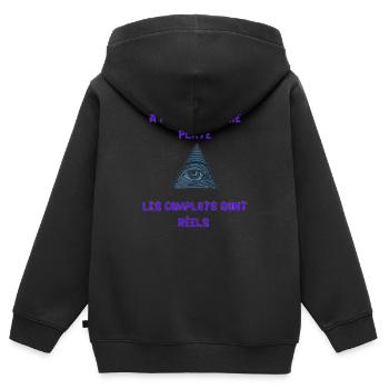 Tee shirt vêtements terre plate conspiration comp - Sweat Premium à capuche zippé enfant bio - noir - Dos - AI Model Kid Male (0cm)