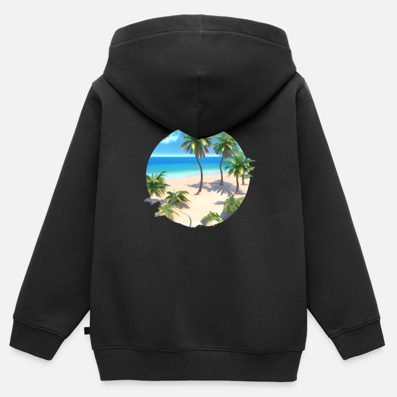Vacances d’été Palm Island Sun Palm Tree Beach - Sweat Premium à capuche zippé enfant bio - noir