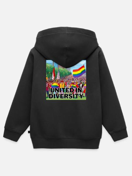 United in Diversity - Kinder Premium Organic Zip Hoodie - Schwarz