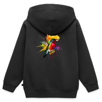 Farbenfroher Kolibri - Kinder Premium Organic Zip Hoodie - Schwarz - Hinten - AI Model Kid Male (0cm)