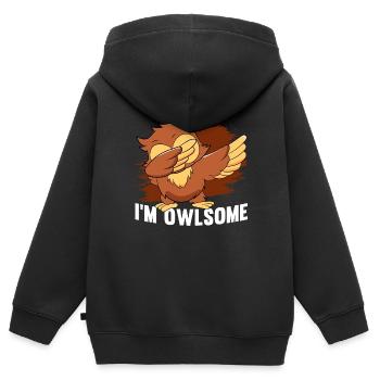 Je suis Owlsome Ornithologue Oiseaux nocturnes Cool Dabb - Sweat Premium à capuche zippé enfant bio - noir - Dos - AI Model Kid Male (0cm)