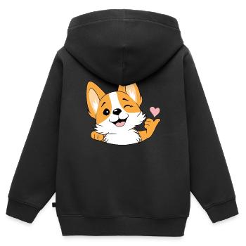 Bon clin d’œil corgi - Sweat Premium à capuche zippé enfant bio - noir - Dos - AI Model Kid Male (0cm)