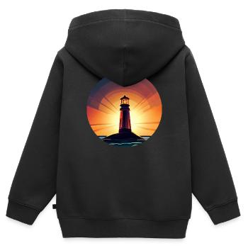 Leuchtturm bei Sonnenuntergang Romantisch - Kinder Premium Organic Zip Hoodie - Schwarz - Hinten - AI Model Kid Male (0cm)