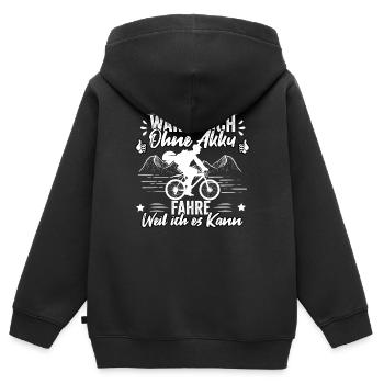 Warum ich Ohne Akku Fahre Weil ich es Kann - Kinder Premium Organic Zip Hoodie - Schwarz - Hinten - AI Model Kid Male (0cm)