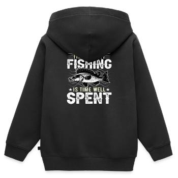 Le temps passé à pêcher est du temps bien dépensé - Sweat Premium à capuche zippé enfant bio - noir - Dos - AI Model Kid Male (0cm)
