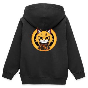 Orangefarbene und gelbe Anime-Katzenzeichnung - Kinder Premium Organic Zip Hoodie - Schwarz - Hinten - AI Model Kid Male (0cm)