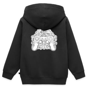 Manette de jeu de jeux vidéo - Sweat Premium à capuche zippé enfant bio - noir - Dos - AI Model Kid Male (0cm)
