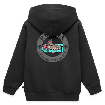 Pro in procrastination unicorn horse is lazy - Kids Premium Organic Zip-up Hoodie - black - Back - AI Model Kid Male (0cm)