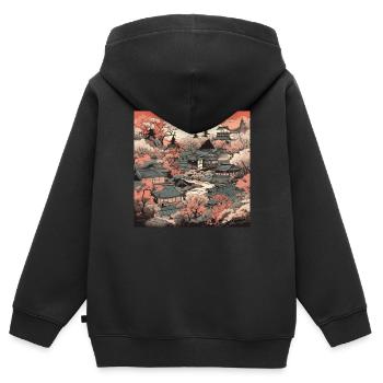 Verträumtes Japan: Vintage-Landschaftsmalerei - Kinder Premium Organic Zip Hoodie - Schwarz - Hinten - AI Model Kid Male (0cm)