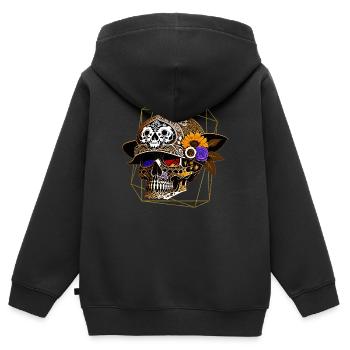Skull mit Helm - Kinder Premium Organic Zip Hoodie - Schwarz - Hinten - AI Model Kid Male (0cm)
