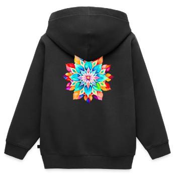 Hippie soul groovy Heure d’été Bonnes vibrations 70s 80s - Sweat Premium à capuche zippé enfant bio - noir - Dos - AI Model Kid Male (0cm)