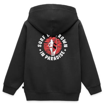 Retro Surfing Mädchen Surfen oder Ertrinken Sonnenuntergang - Kinder Premium Organic Zip Hoodie - Schwarz - Hinten - AI Model Kid Male (0cm)