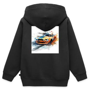 Besoin d’art de jeu de vitesse, orange - Sweat Premium à capuche zippé enfant bio - noir - Dos - AI Model Kid Male (0cm)