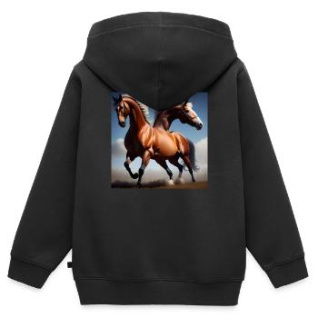 Wildpferde Hemd - Kinder Premium Organic Zip Hoodie - Schwarz - Hinten - AI Model Kid Male (0cm)