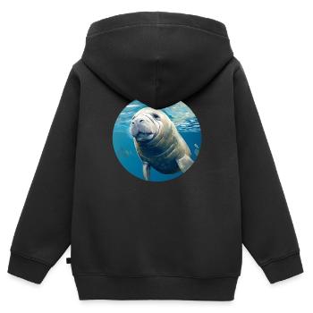 Seekuh - Kinder Premium Organic Zip Hoodie - Schwarz - Hinten - AI Model Kid Male (0cm)