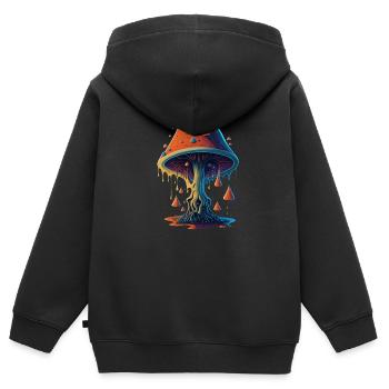 Pilz - Kinder Premium Organic Zip Hoodie - Schwarz - Hinten - AI Model Kid Male (0cm)