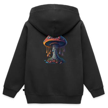Pilz - Kinder Premium Organic Zip Hoodie - Schwarz - Hinten - AI Model Kid Male (0cm)