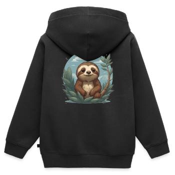 Faultier Blätter Kinder - Kinder Premium Organic Zip Hoodie - Schwarz - Hinten - AI Model Kid Male (0cm)