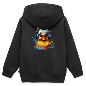 Bébé canard funky avec écouteurs et bandage de tête - Sweat Premium à capuche zippé enfant bio - noir - Dos - AI Model Kid Male (0cm)
