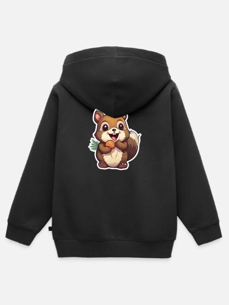 Süßes Eichhörnchen mit Nuss - Kinder Premium Organic Zip Hoodie - Schwarz