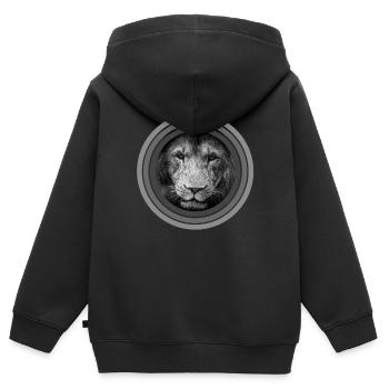Cercles de lion noir blanc niveaux de gris - Sweat Premium à capuche zippé enfant bio - noir - Dos - AI Model Kid Male (0cm)