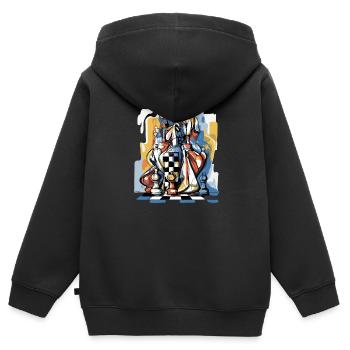 Composition échiquéenne n°3 - Sweat Premium à capuche zippé enfant bio - noir - Dos - AI Model Kid Male (0cm)