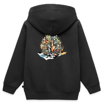 Composition échiquéenne n°6 - Sweat Premium à capuche zippé enfant bio - noir - Dos - AI Model Kid Male (0cm)