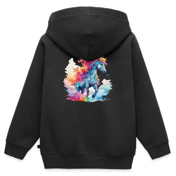 au galop coloré - Sweat Premium à capuche zippé enfant bio - noir - Dos - AI Model Kid Male (0cm)