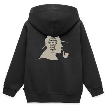 Le talent reconnaît instantanément la citation géniale de Sherlock. - Sweat Premium à capuche zippé enfant bio - noir - Dos - AI Model Kid Male (0cm)