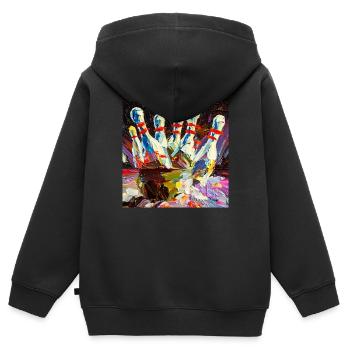 Abstraktes farbiges Ölgemälde eines Bowling-Strikes - Kinder Premium Organic Zip Hoodie - Schwarz - Hinten - AI Model Kid Male (0cm)