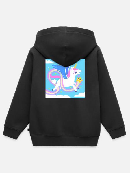 Fliegendes Einhorn - Kinder Premium Organic Zip Hoodie - Schwarz