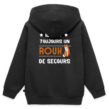 Il faut toujours un Roux de secours - Sweat Premium à capuche zippé enfant bio - noir - Dos - AI Model Kid Male (0cm)