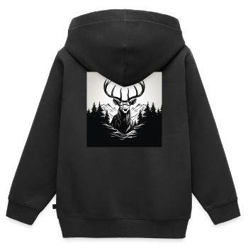 Schwarz Weiß Hirsch - Kinder Premium Organic Zip Hoodie - Schwarz - Hinten - AI Model Kid Male (0cm)