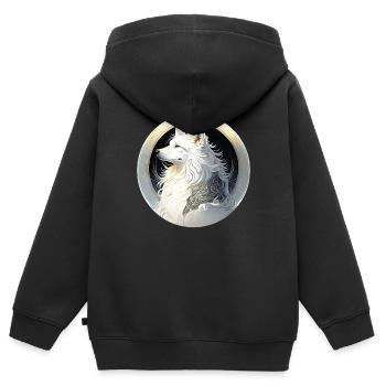 Stilvoll im Jugendstil: Unser Schäferhund-Portrait - Kinder Premium Organic Zip Hoodie - Schwarz - Hinten - AI Model Kid Male (0cm)
