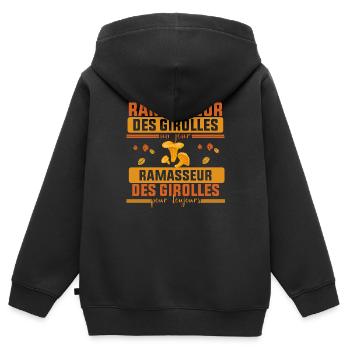 Ramasseur des Girolles Un Jour Cadeau Girollee - Sweat Premium à capuche zippé enfant bio - noir - Dos - AI Model Kid Male (0cm)