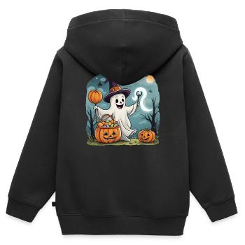 Halloween-/3 - Kinder Premium Organic Zip Hoodie - Schwarz - Hinten - AI Model Kid Male (0cm)