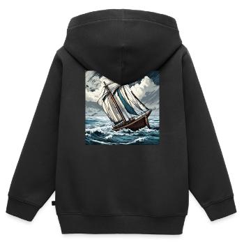 Segelboot in einem Sturm - Kinder Premium Organic Zip Hoodie - Schwarz - Hinten - AI Model Kid Male (0cm)