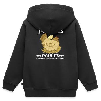 J'aime mes poules cadeau drôles fermier fermière - Sweat Premium à capuche zippé enfant bio - noir - Dos - AI Model Kid Male (0cm)