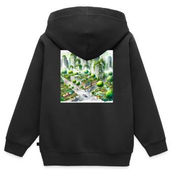 Aquarell-Öko-Stadt - Kinder Premium Organic Zip Hoodie - Schwarz - Hinten - AI Model Kid Male (0cm)